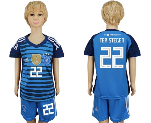 Germany #22 Ter Stegen Blue Kid Soccer Country Jersey